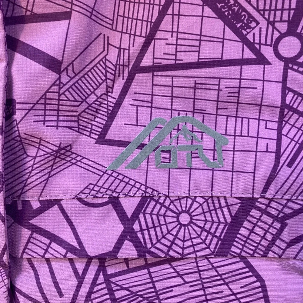 OTU Womens Purple Geometric Map Print Waterproof Ski Snowboard Jacket Hooded Med